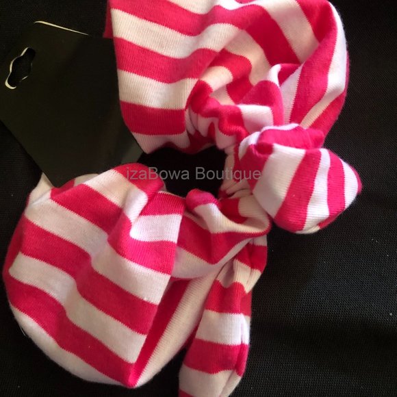 Hand Crafted Accessories - Hot Pink & White Stripe Bow Scrunchie  HANDCRAFTED   -women's-